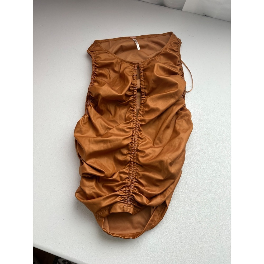 Free People Ruched Bodysuit Sleeveless Tank Top Bronze Brown Size‎ M